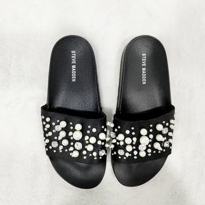 Steve Madden | Women's black sandy pearl slide sandals size 8